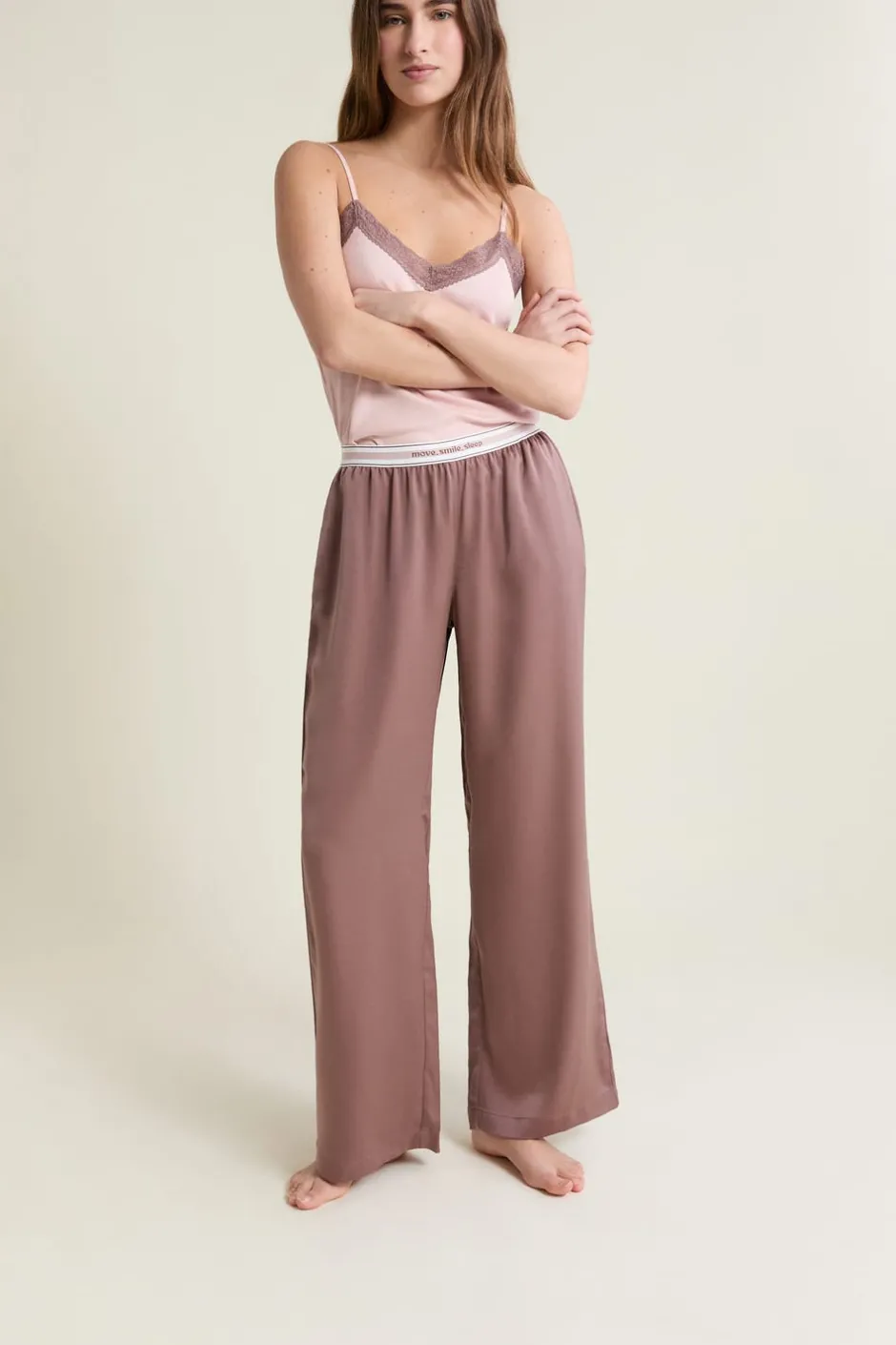 ETAM Los Pijamas Más Responsables|Partes De Abajo De Pijama|Pantalon de pyjama taille élastique "move, smile, sleep" CHOCOLAT