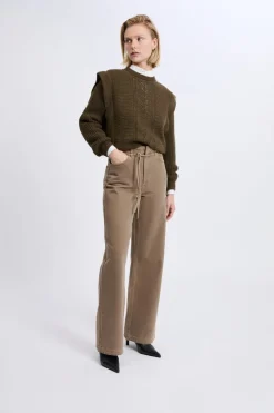 ETAM Corte Ancho|Pantalon large avec cordon en coton TAUPE