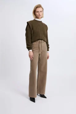 ETAM Corte Ancho|Pantalon large avec cordon en coton TAUPE