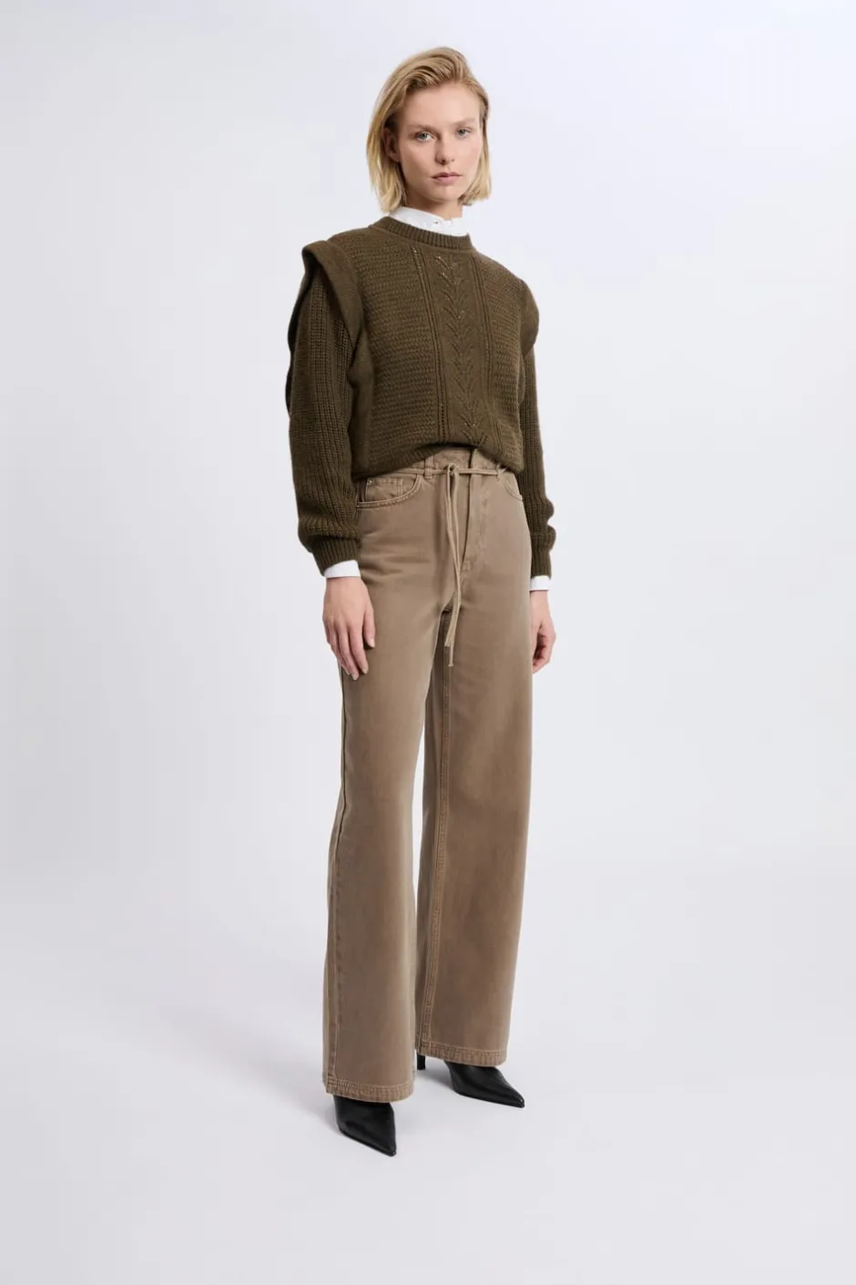 ETAM Corte Ancho|Pantalon large avec cordon en coton TAUPE
