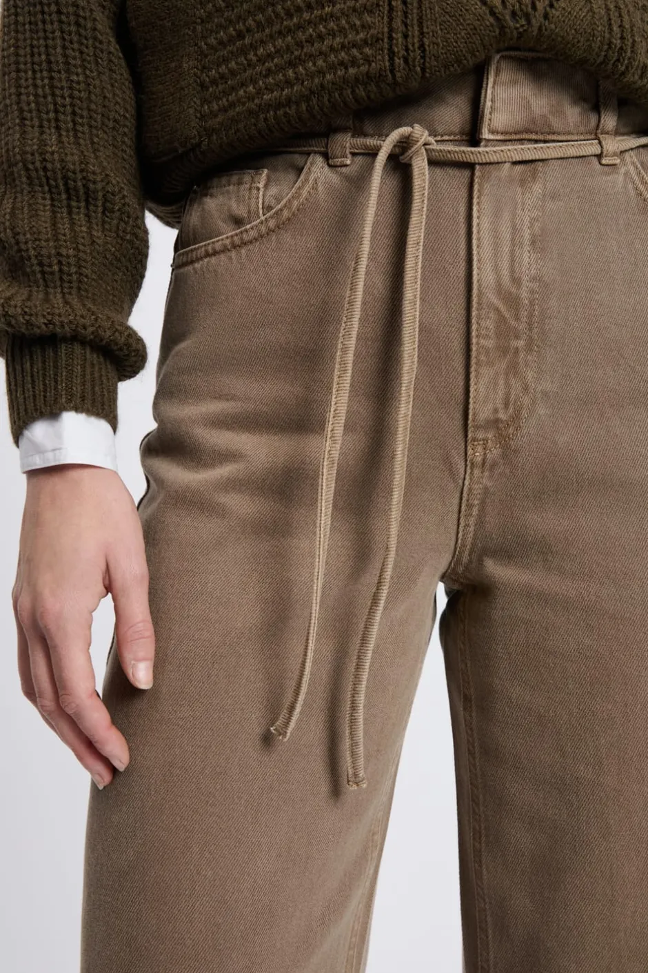 ETAM Corte Ancho|Pantalon large avec cordon en coton TAUPE