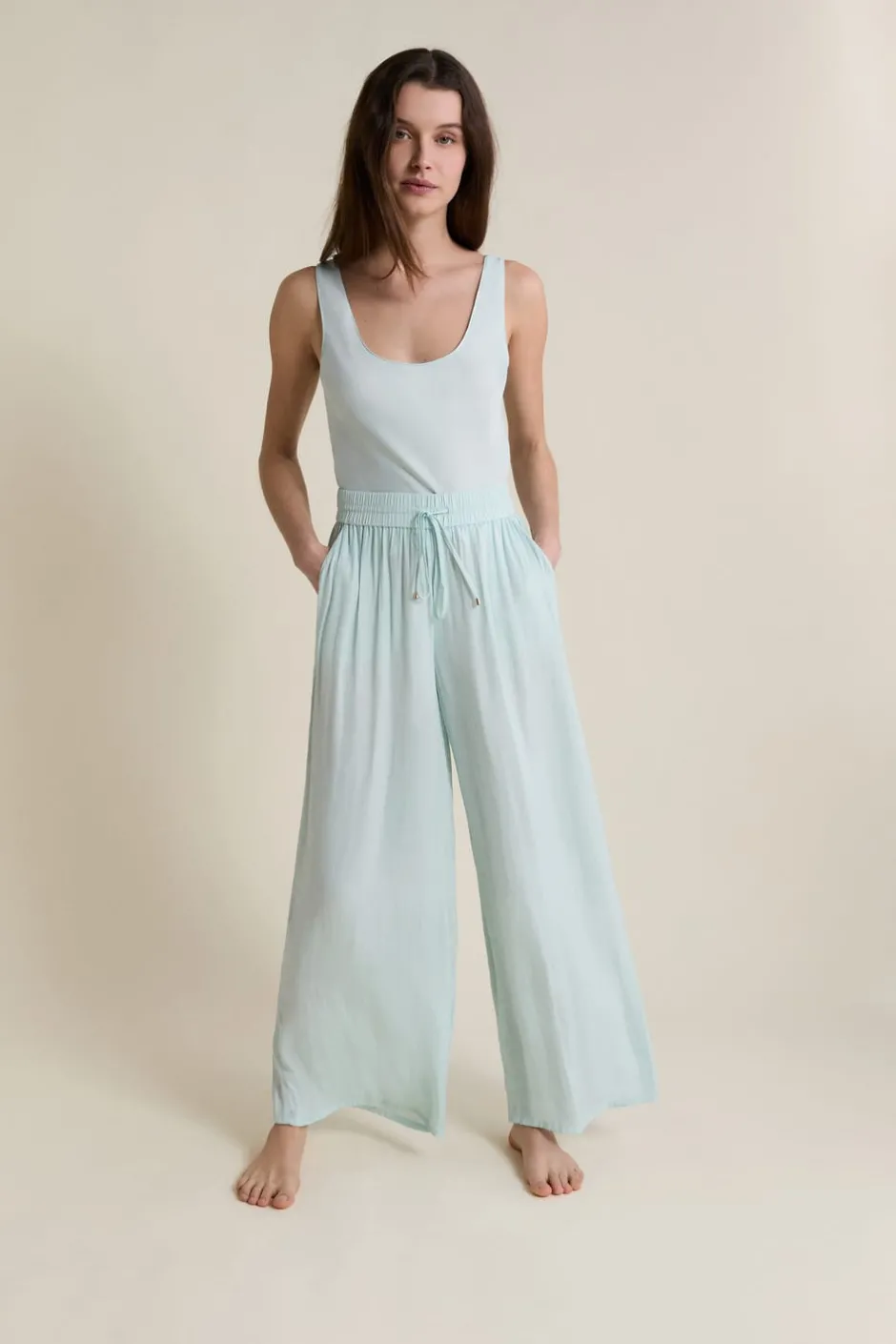 ETAM Partes De Abajo De Pijama|Pantalon satiné coupe large BLEU VERT