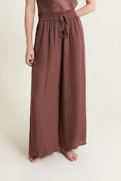 ETAM Partes De Abajo De Pijama|Pantalon satiné coupe large CHOCOLAT