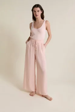 ETAM Partes De Abajo De Pijama|Pantalon satiné coupe large ROSE POUDRE
