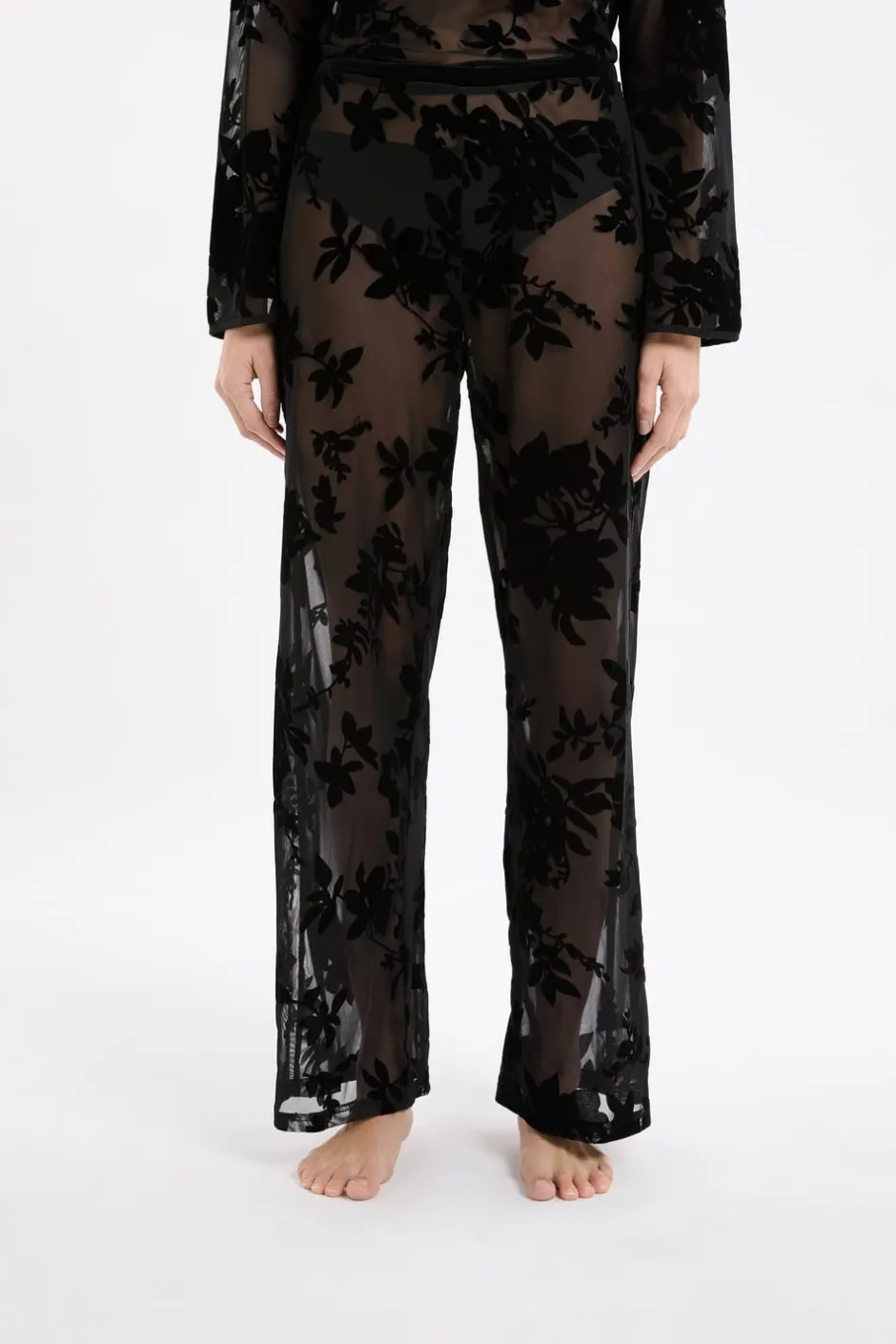 ETAM Partes De Abajo De Pijama|Pijamas Sexy|Pantalon transparent à motif floral NOIR