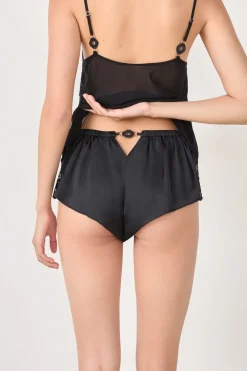ETAM Pijamas Sexy|Partes De Abajo De Pijama|Pantalones cortos de pijama satinados con detalles de encaje NEGRO