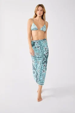 ETAM Accesorios|Túnicas Y Vestidos De Playa|Pareo de algodón estampado ESTAMPADO FONDO AZUL