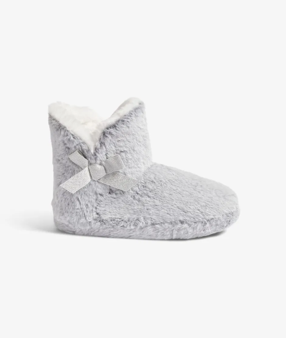 ETAM Zapatillas|Patucos de peluche con lazos Corgi GRIS CLARO