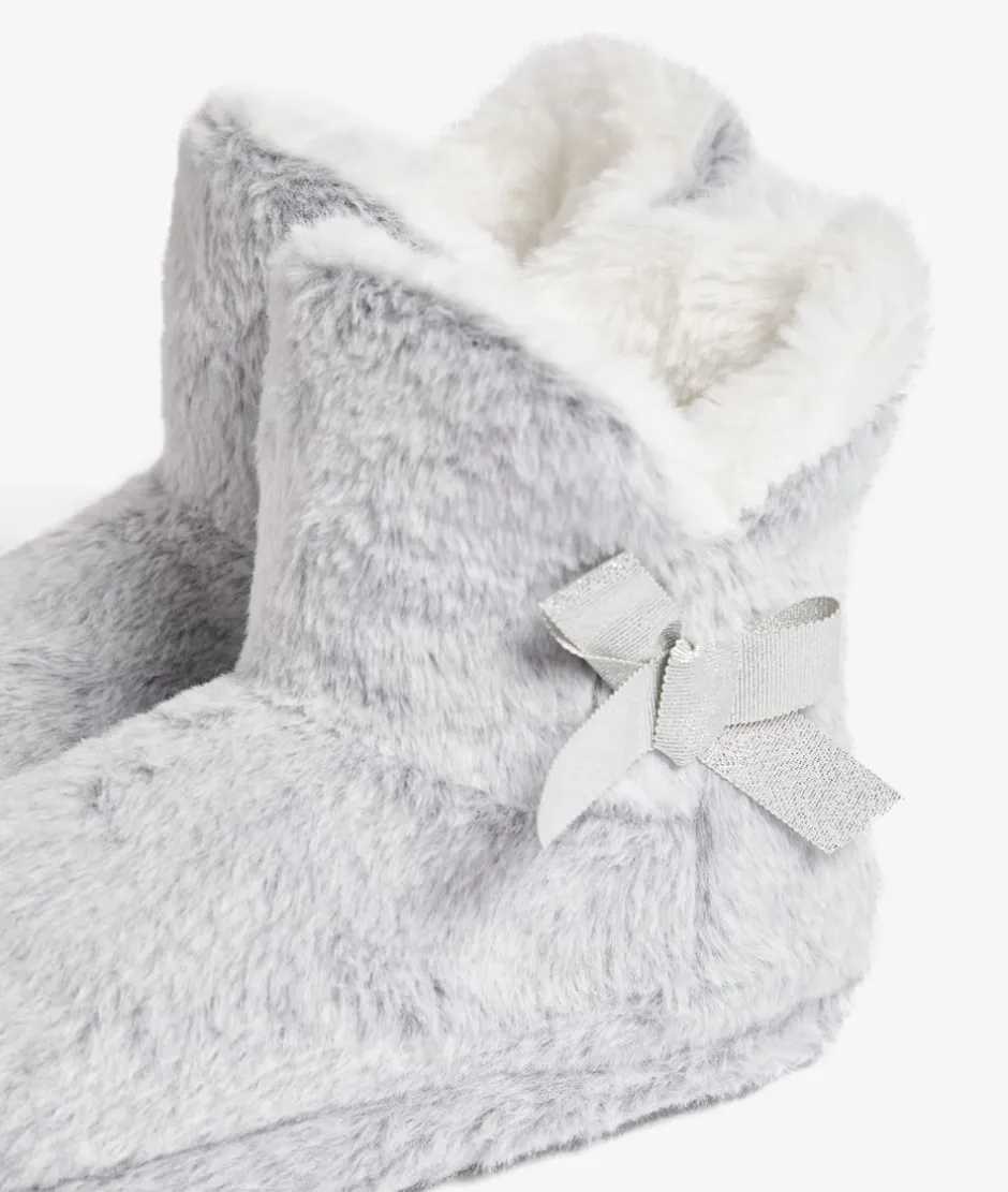 ETAM Zapatillas|Patucos de peluche con lazos Corgi GRIS CLARO