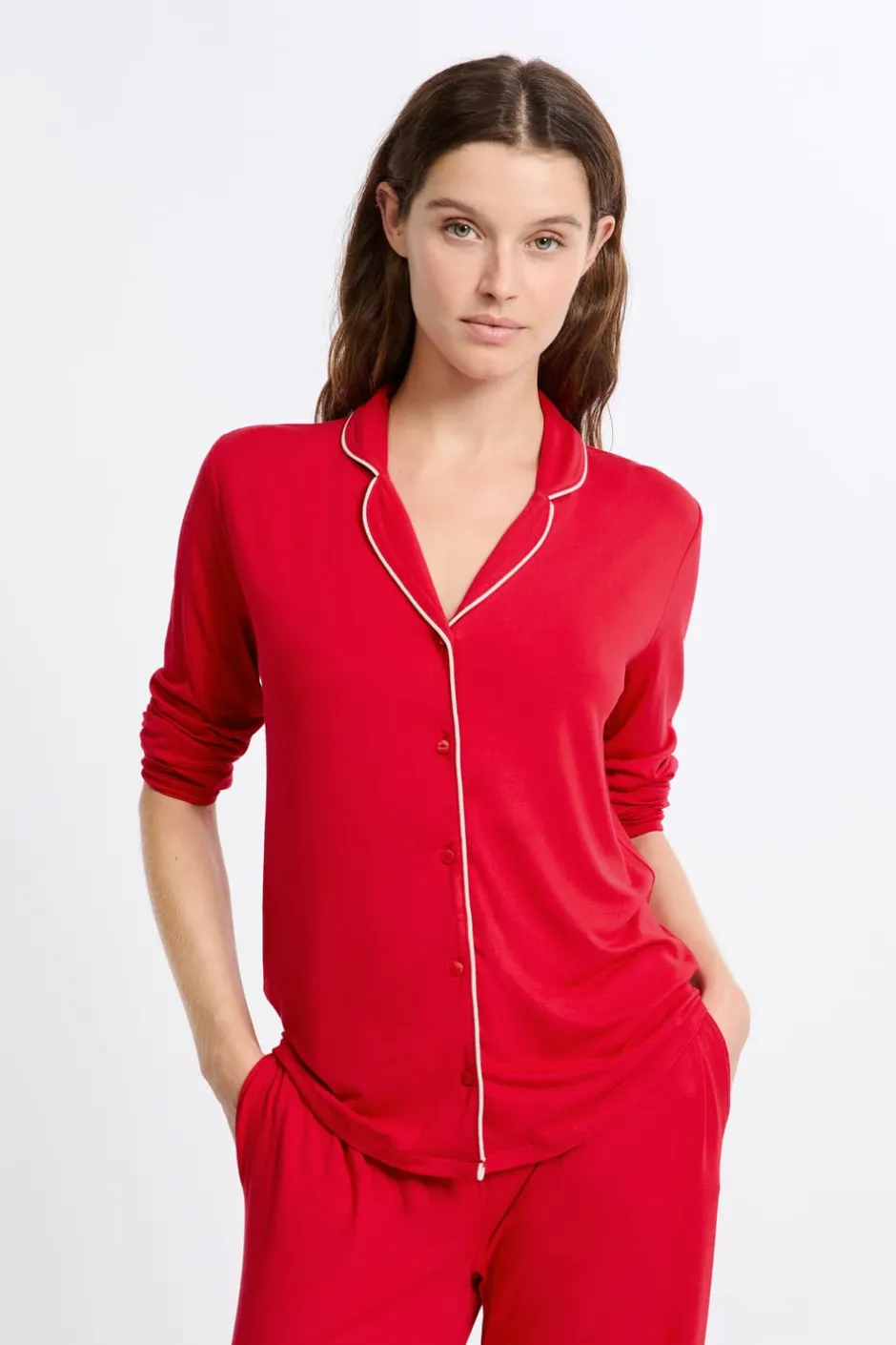 ETAM Los Pijamas Más Responsables|Pijamas 2 Y 3 Piezas|Pijama de 2 piezas de manga larga ROJO