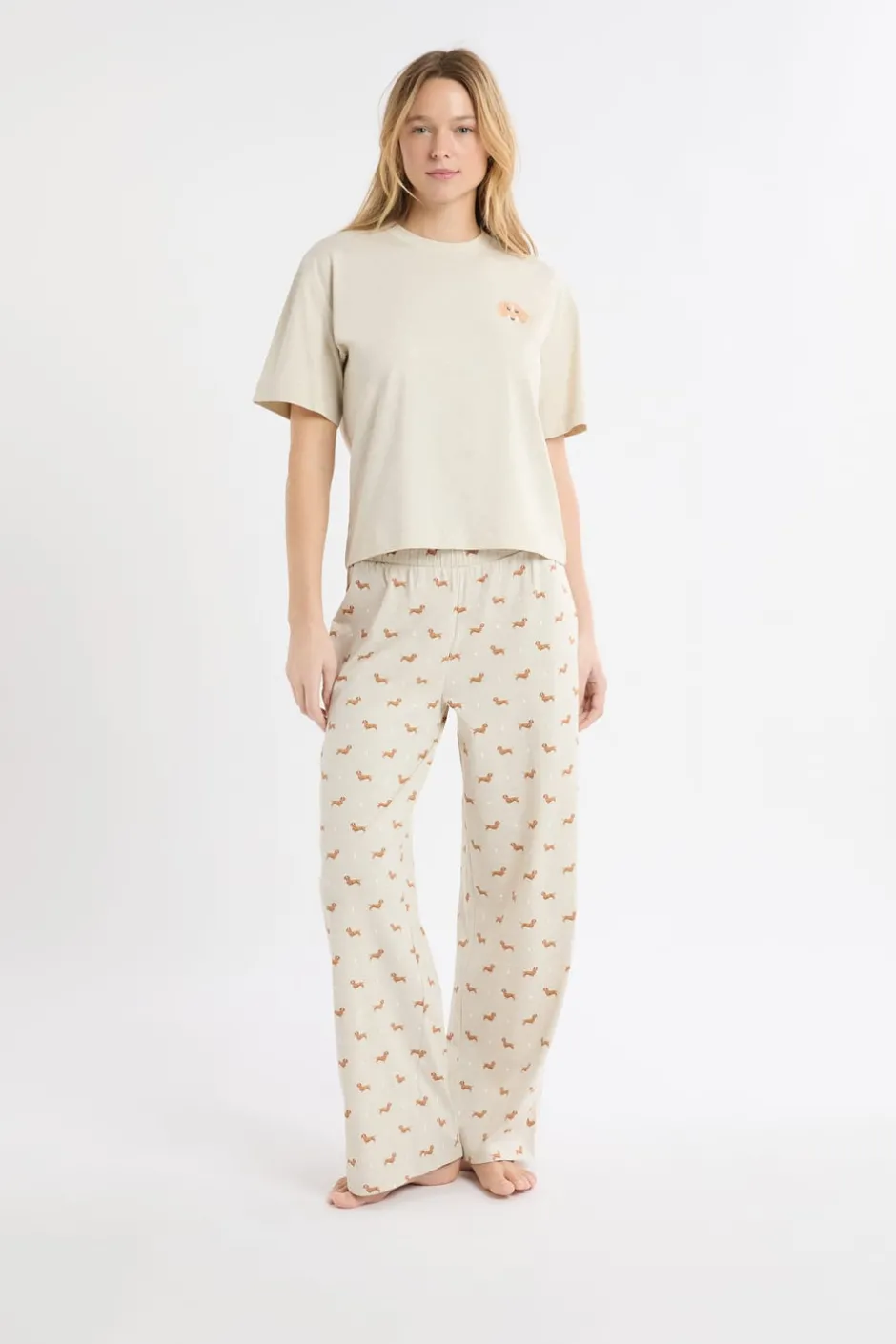 ETAM Los Pijamas Más Responsables|Pijamas 2 Y 3 Piezas|Pijama de dos piezas con estampado de perros BEIGE