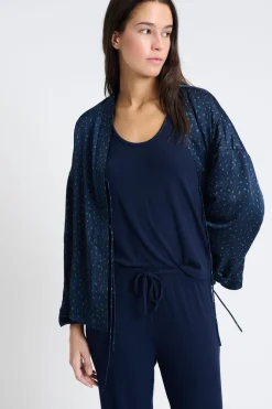 ETAM Pijamas Calentitos|Pijamas 2 Y 3 Piezas|Pijama de tres piezas de satén AZUL OSCURO