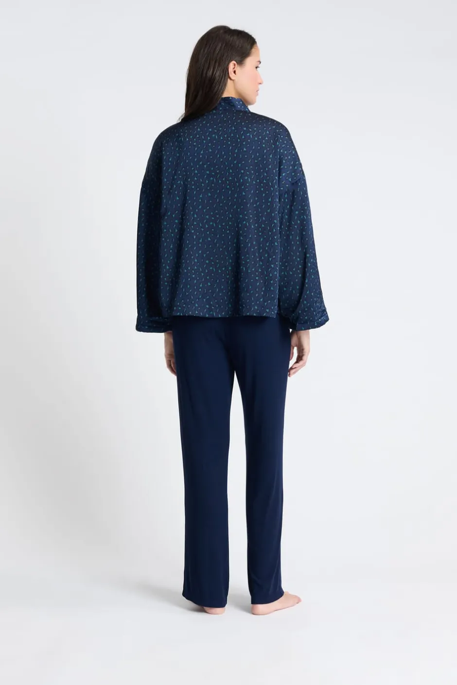 ETAM Pijamas Calentitos|Pijamas 2 Y 3 Piezas|Pijama de tres piezas de satén AZUL OSCURO