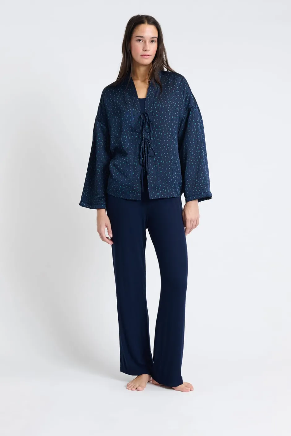 ETAM Pijamas Calentitos|Pijamas 2 Y 3 Piezas|Pijama de tres piezas de satén AZUL OSCURO