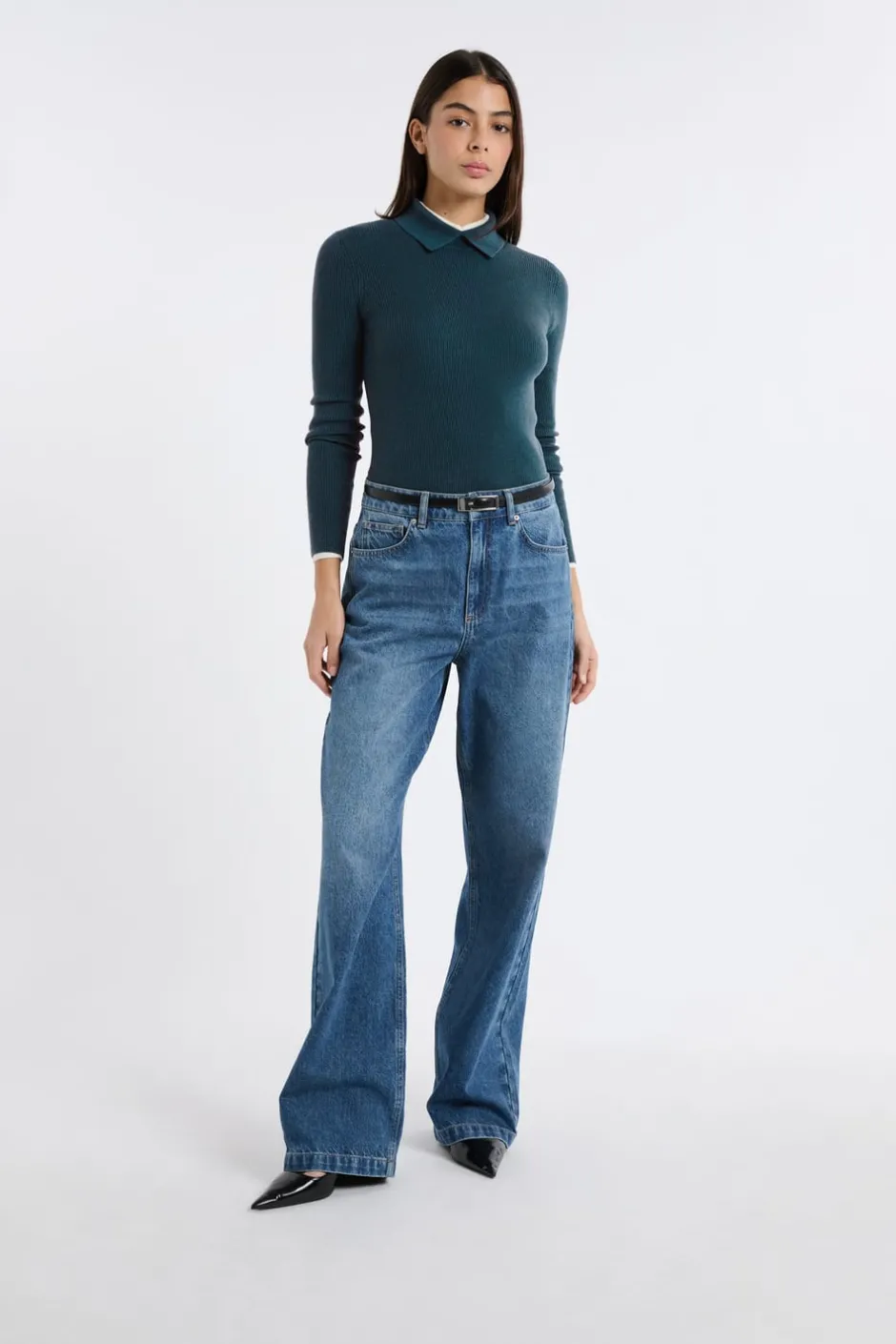 ETAM Cuello En V|Jerséis|Polo de manga larga VERDE PATO