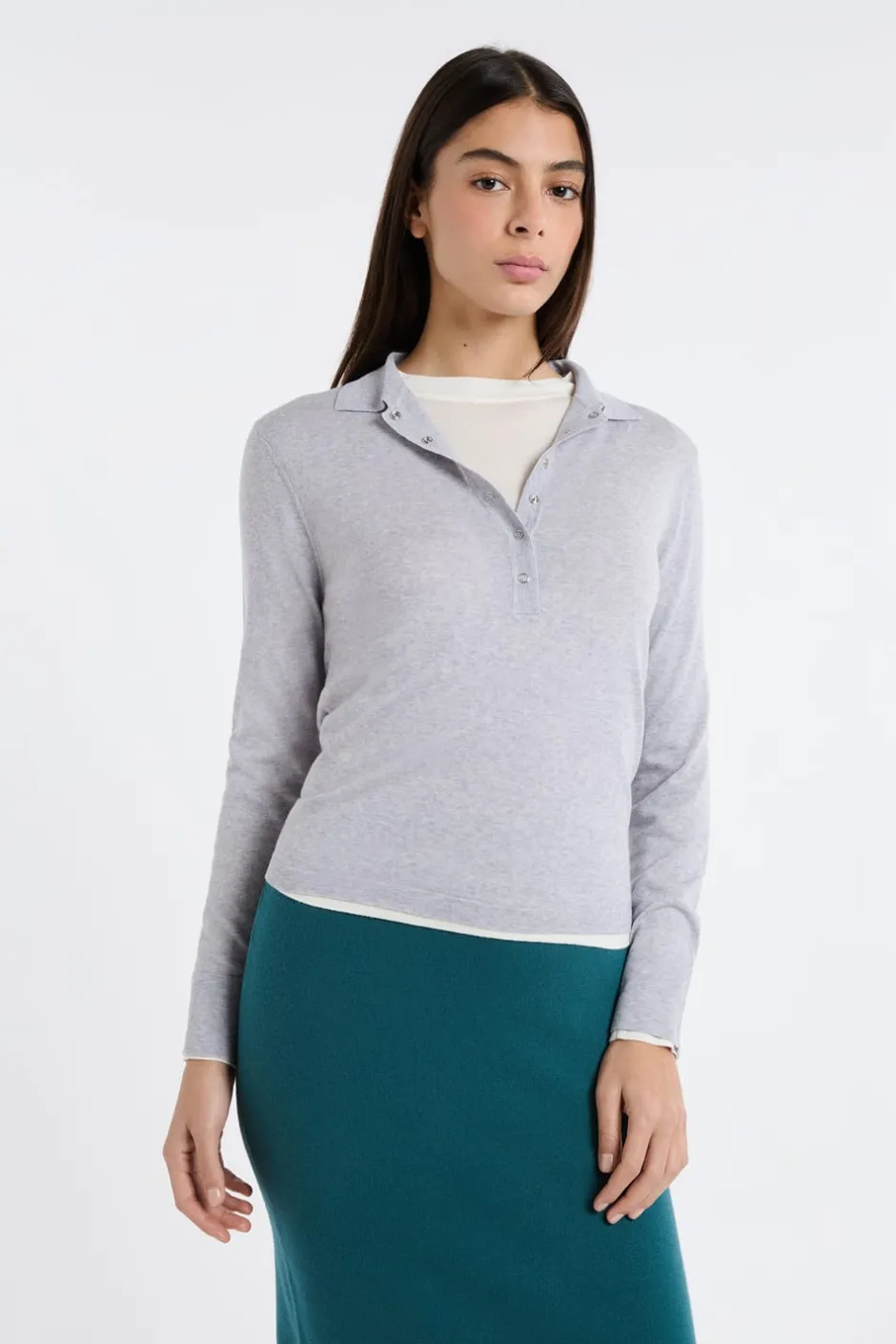 ETAM Jerséis|Polo de manga larga de lana GRIS CLARO