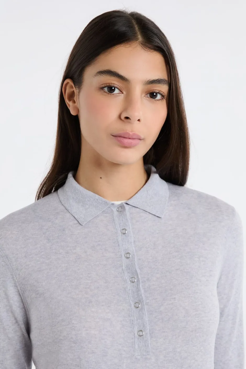 ETAM Jerséis|Polo de manga larga de lana GRIS CLARO