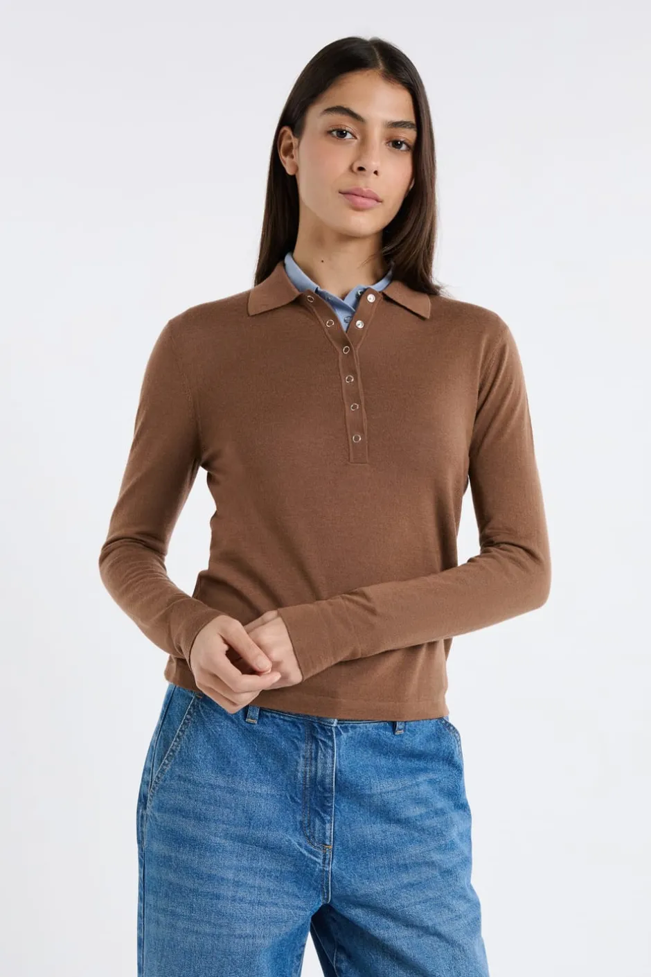 ETAM Jerséis|Polo de manga larga de lana CHOCOLATE