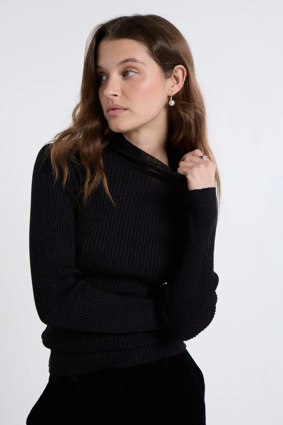 ETAM Cuello Alto|Jerséis|Pull en tricot irisé à col montant NOIR