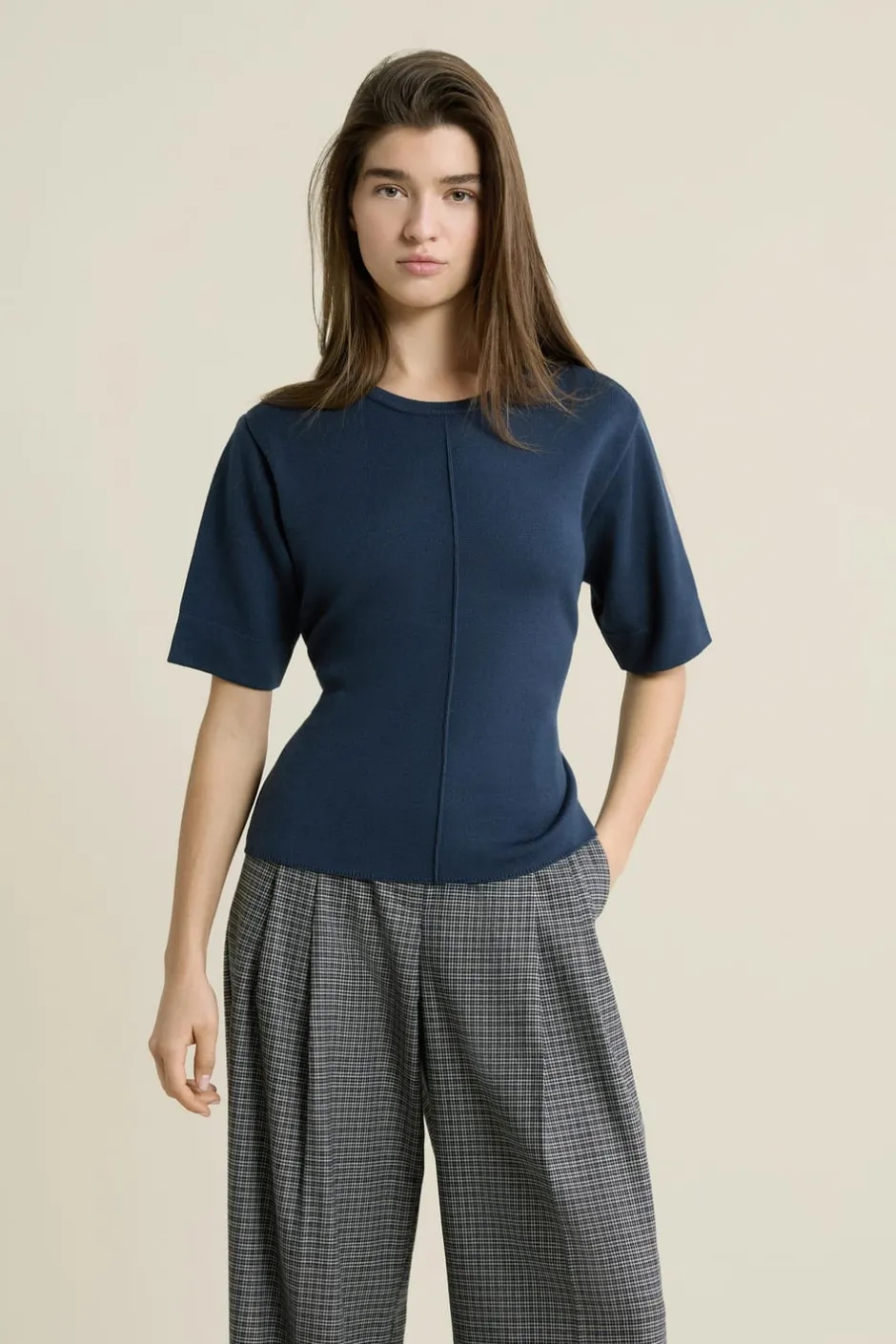 ETAM Cuello Redondo|Jerséis|Pull manches courtes ceinturée ENCRE