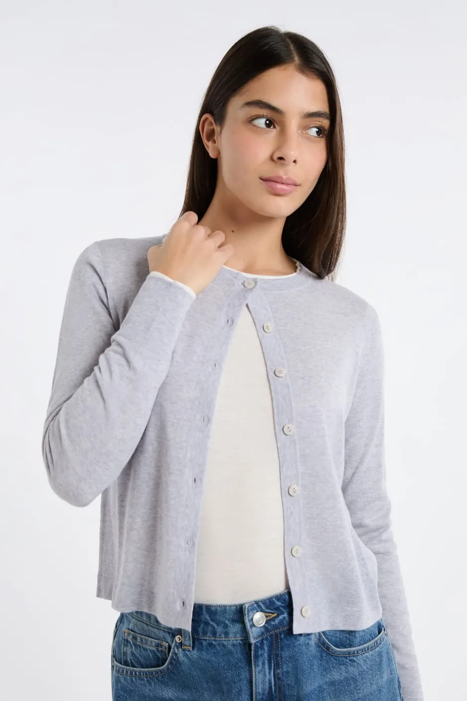 ETAM Cuello En V|Chaquetas|Rebeca de lana GRIS CLARO