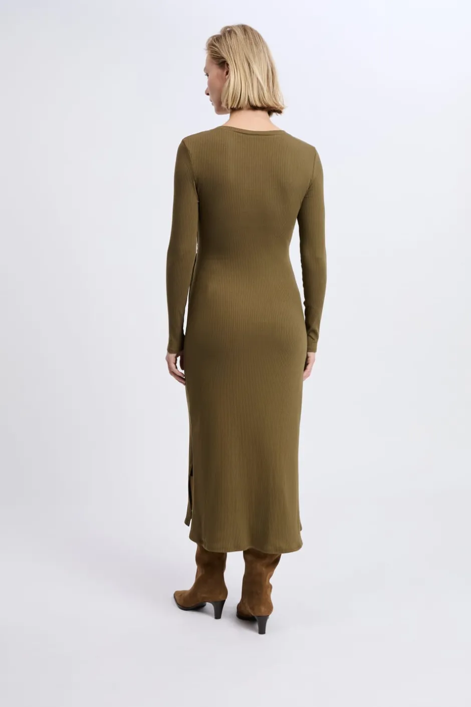 ETAM Vestidos Largos|Vestidos Lisos|Robe avec détail à nouer en coton ARGILE