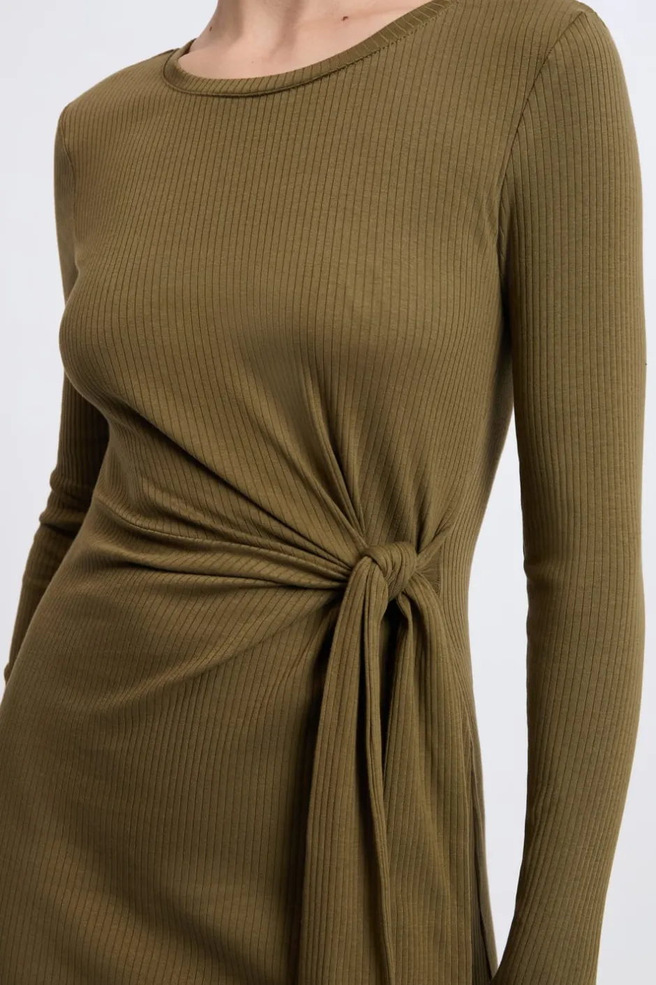 ETAM Vestidos Largos|Vestidos Lisos|Robe avec détail à nouer en coton ARGILE