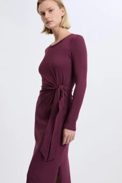 ETAM Vestidos Largos|Vestidos Lisos|Robe avec détail à nouer en coton CASSIS