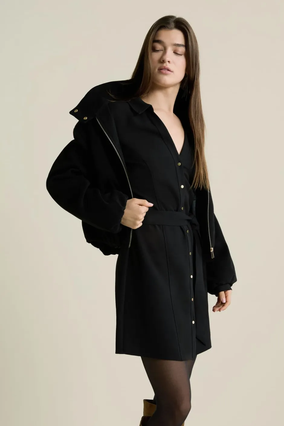 ETAM Vestidos Cortos|Vestidos Lisos|Robe ceinturée NOIR