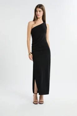 ETAM Vestidos Largos|Vestidos Lisos|Robe longue asymétrique NOIR