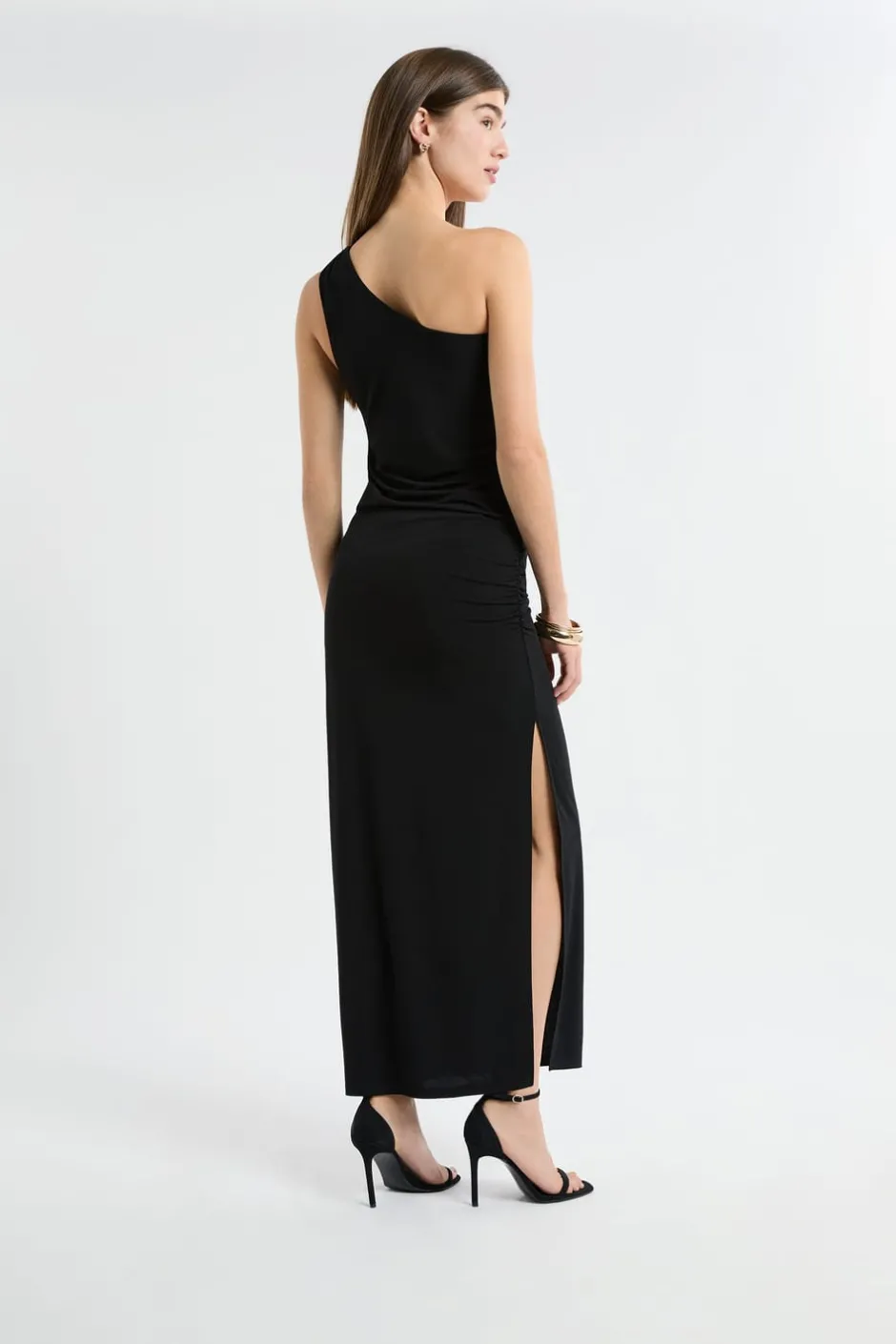 ETAM Vestidos Largos|Vestidos Lisos|Robe longue asymétrique NOIR