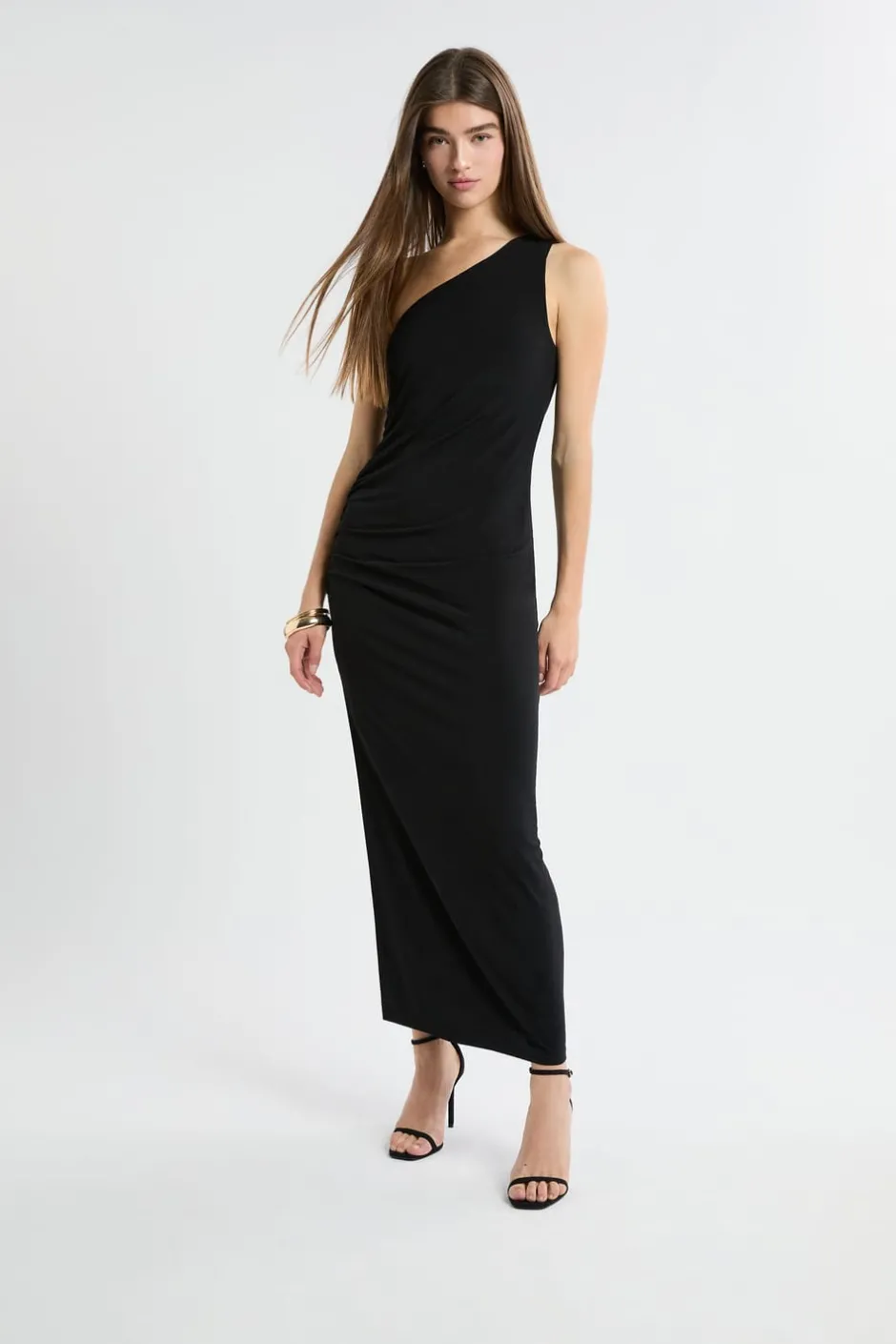 ETAM Vestidos Largos|Vestidos Lisos|Robe longue asymétrique NOIR