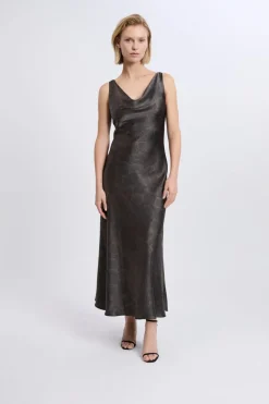 ETAM Vestidos Largos|Vestidos|Robe satinée à imprimé serpent IMP FD BRIQUE