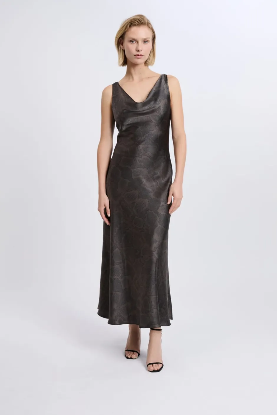 ETAM Vestidos Largos|Vestidos|Robe satinée à imprimé serpent IMP FD BRIQUE