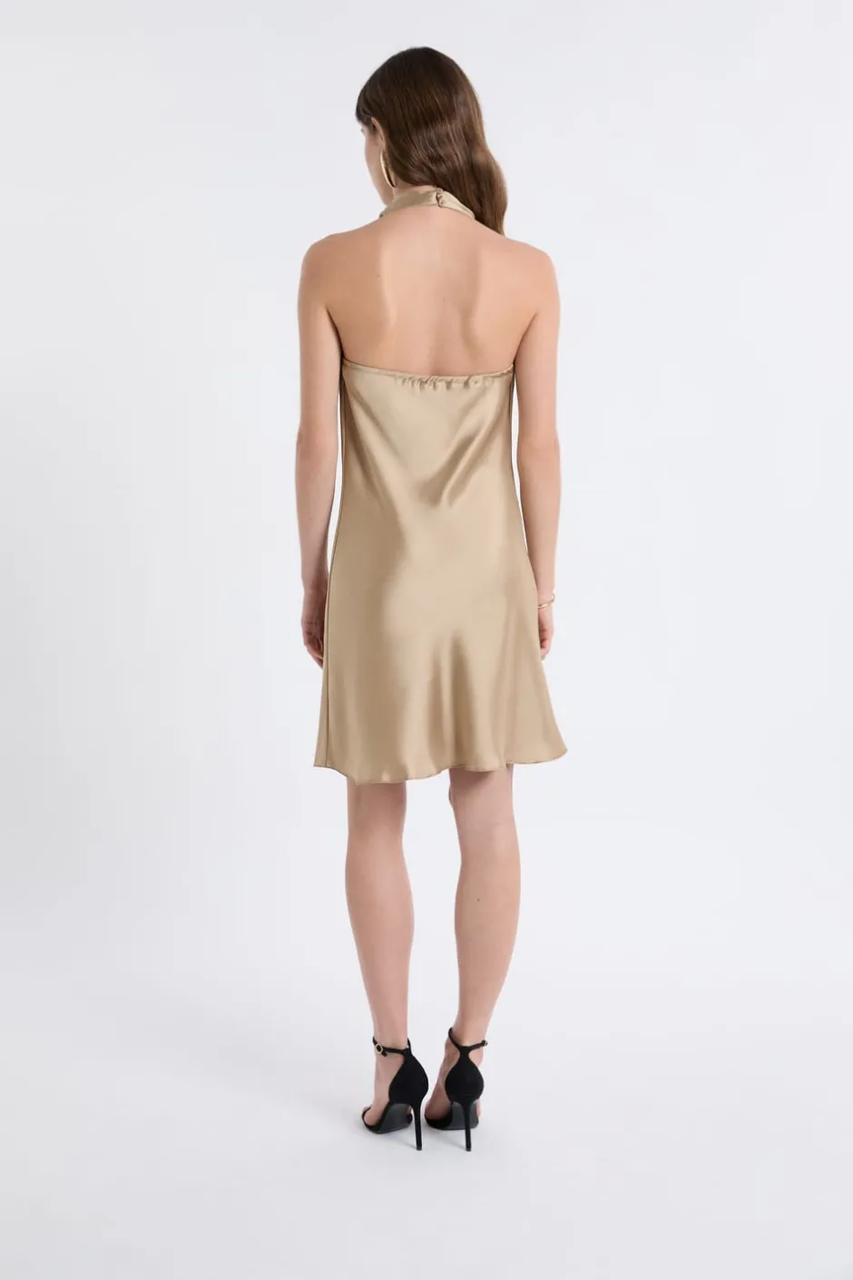 ETAM Vestidos Cortos|Vestidos Lisos|Robe satinée avec col benitier OR