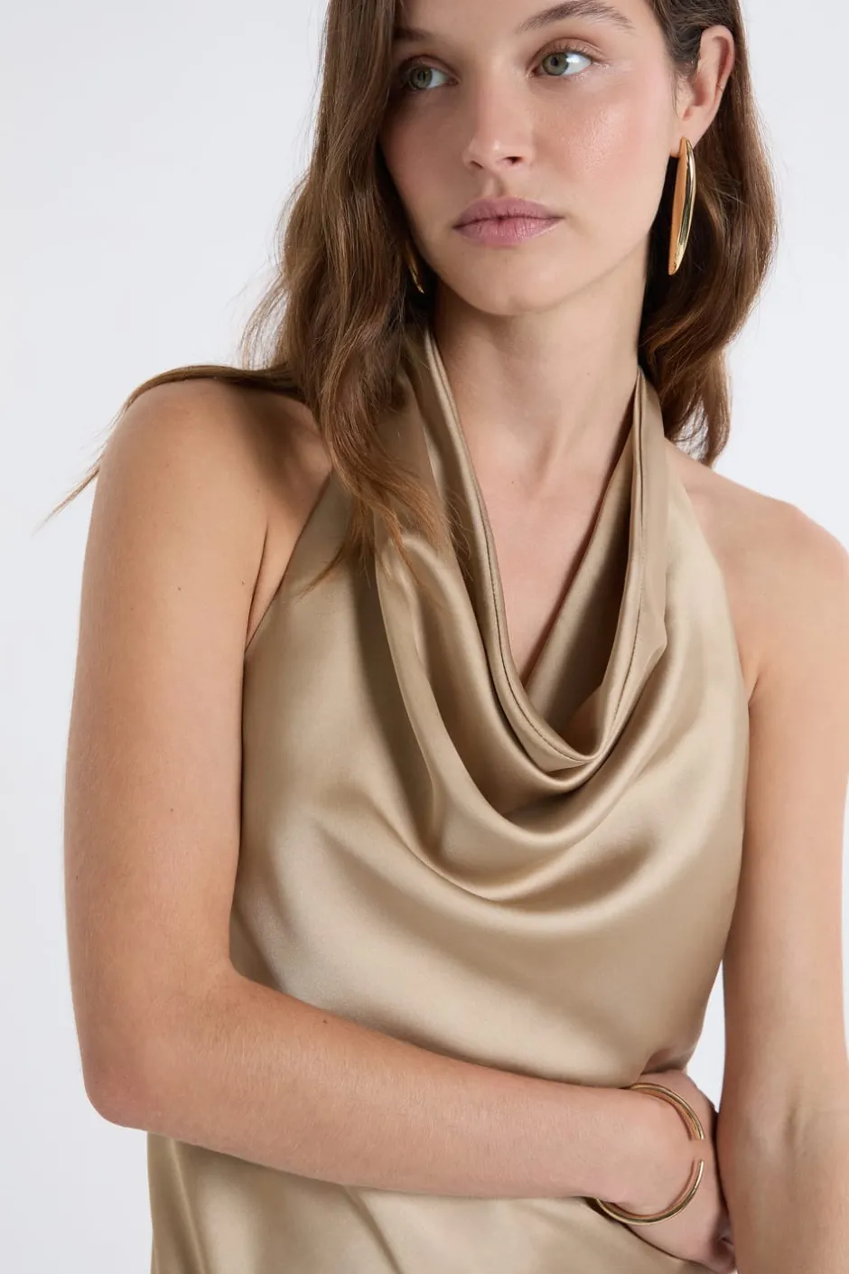 ETAM Vestidos Cortos|Vestidos Lisos|Robe satinée avec col benitier OR
