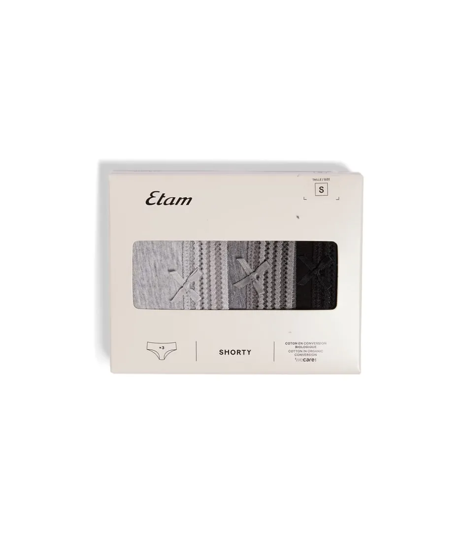 ETAM Culotte|Packs De Braguitas|Set de 3 braguitas culotte de algodón y encaje MULTICOLOR