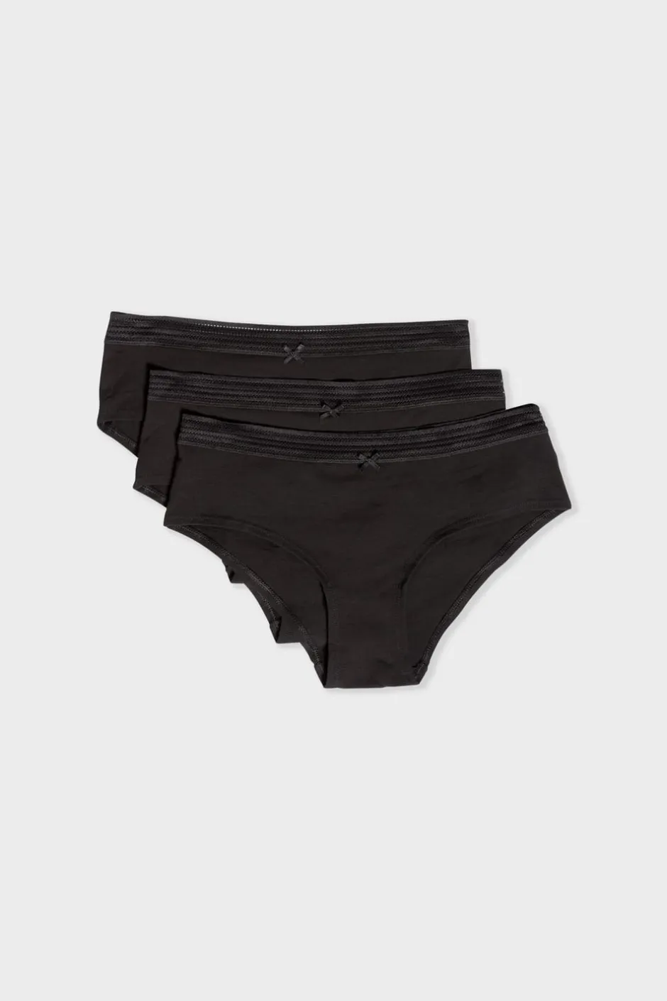 ETAM Culotte|Packs De Braguitas|Set de 3 braguitas culotte de algodón y encaje NEGRO