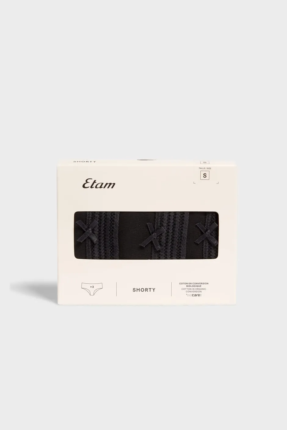 ETAM Culotte|Packs De Braguitas|Set de 3 braguitas culotte de algodón y encaje NEGRO