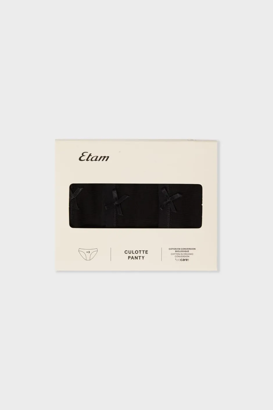 ETAM Braguita|Packs De Braguitas|Set de 3 braguitas de algodón ecológico NEGRO