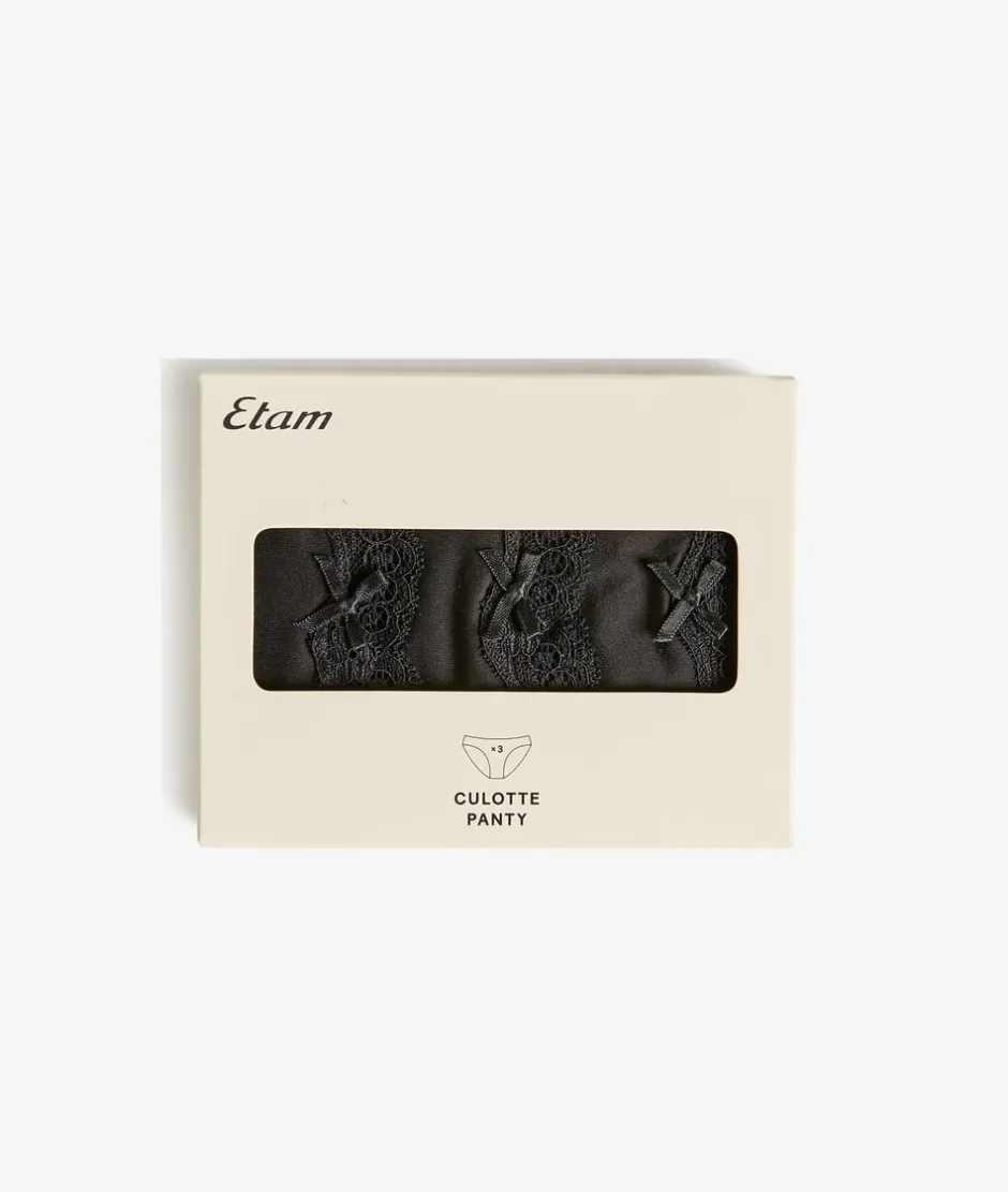 ETAM Braguita|Packs De Braguitas|Set de 3 braguitas de microfibra y encaje NEGRO
