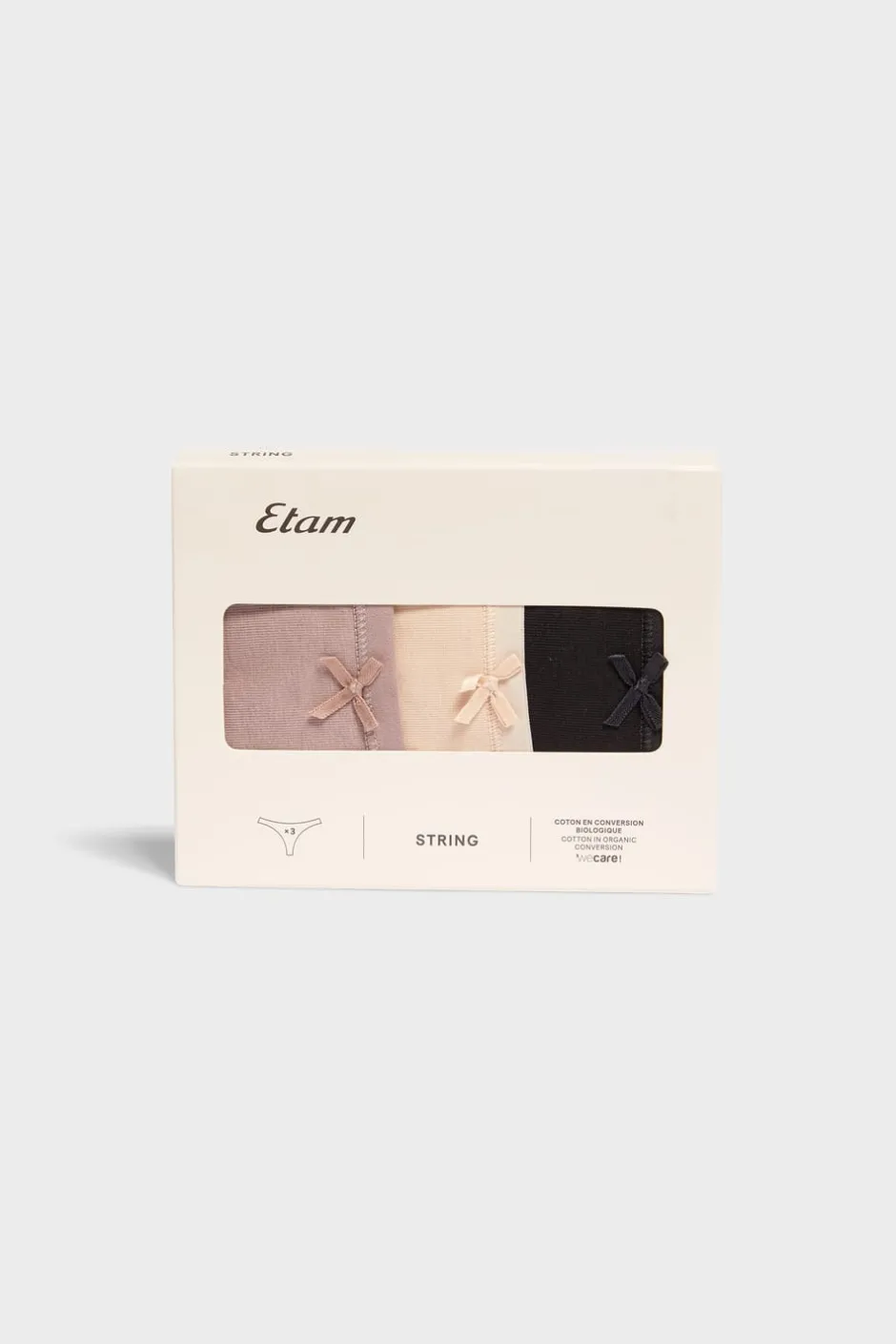 ETAM Packs De Braguitas|Novedades Braguitas|Set de 3 tangas a juego de algodón orgánico TOPO