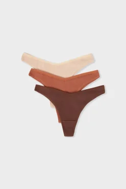 ETAM Tanga Brasileño|Packs De Braguitas|Set de 3 tangas de algodón BEIGE