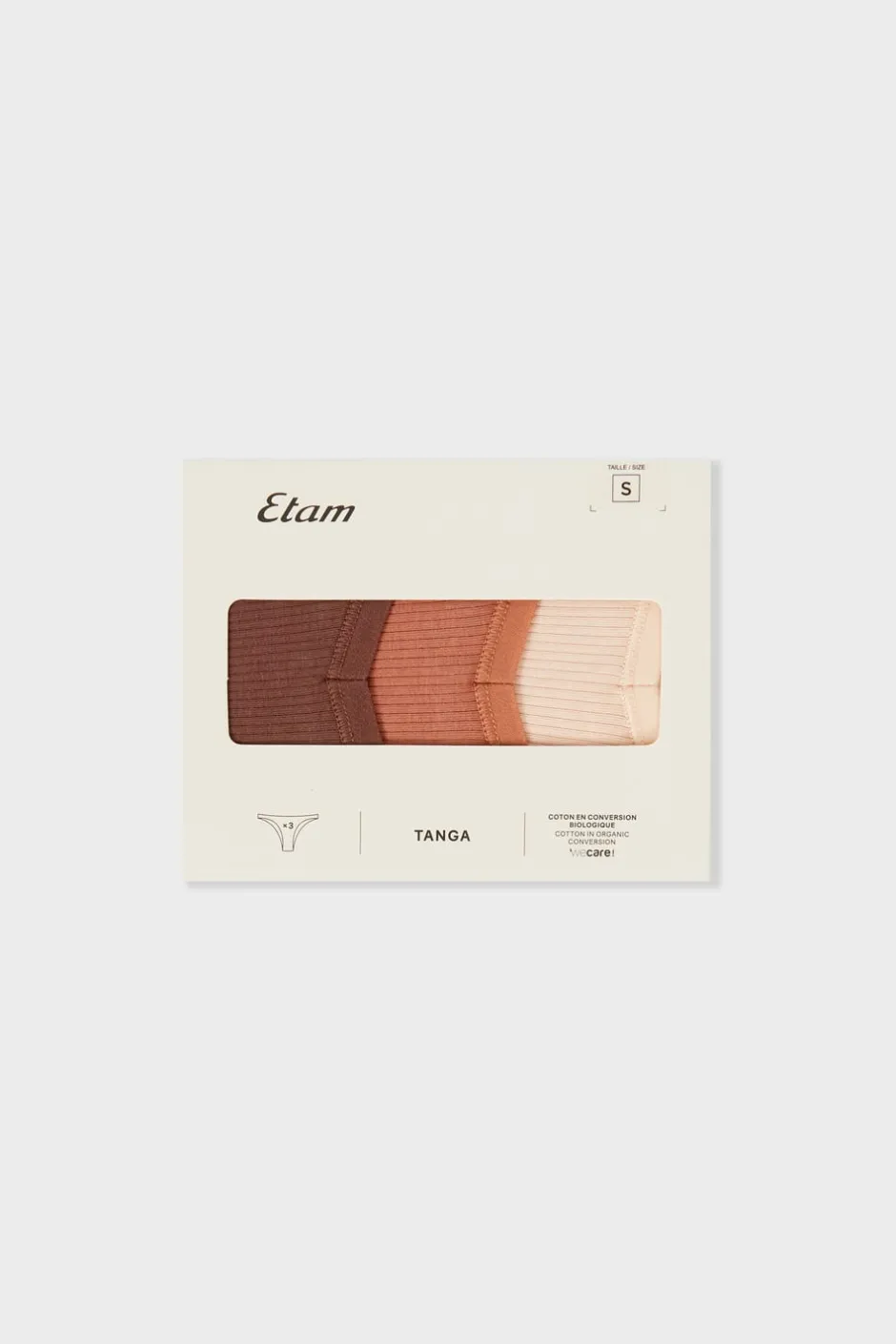 ETAM Tanga Brasileño|Packs De Braguitas|Set de 3 tangas de algodón BEIGE