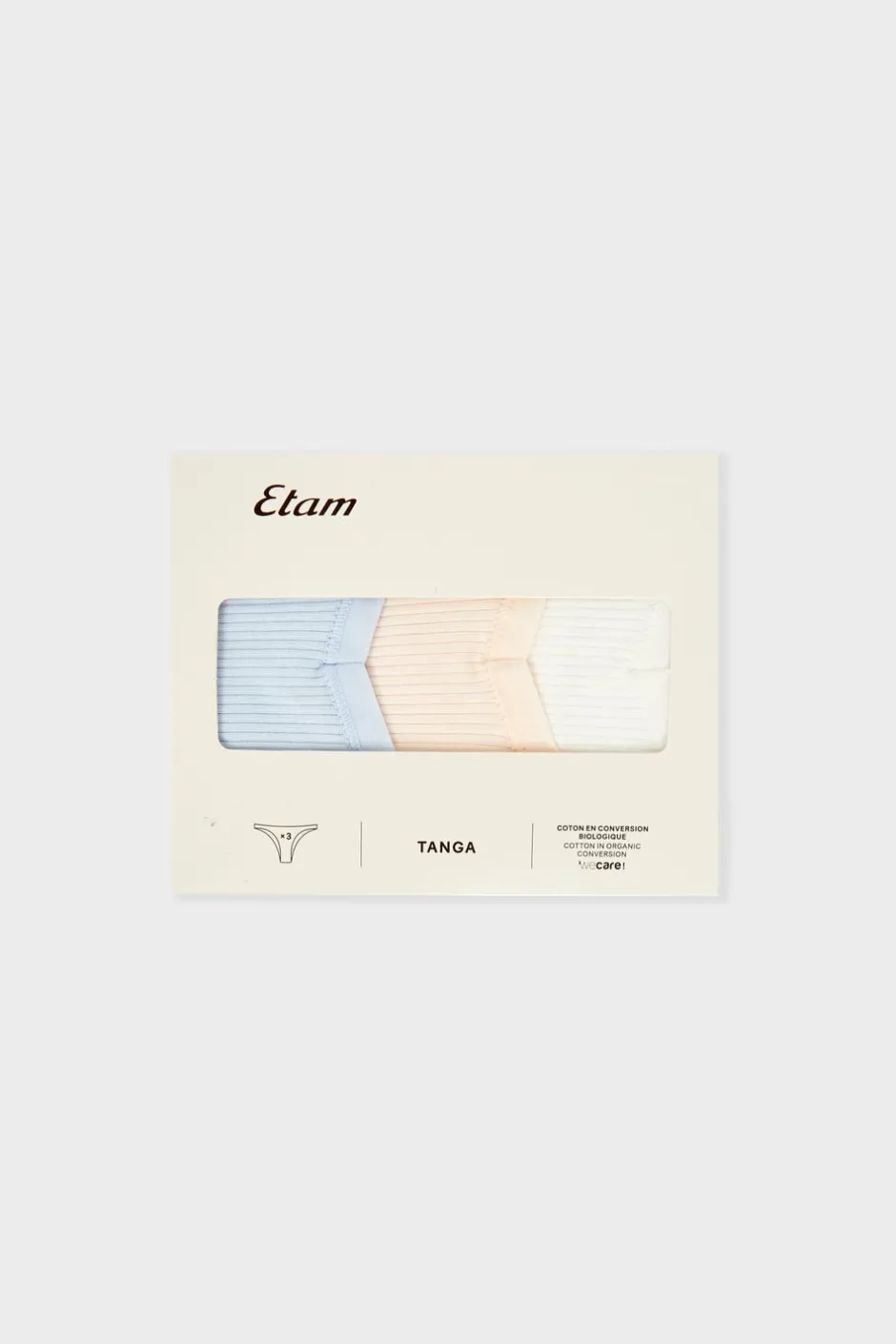 ETAM Tanga Brasileño|Packs De Braguitas|Set de 3 tangas de algodón CRUDO