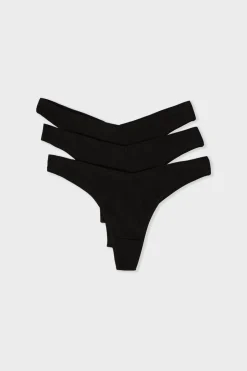 ETAM Tanga Brasileño|Packs De Braguitas|Set de 3 tangas de algodón NEGRO