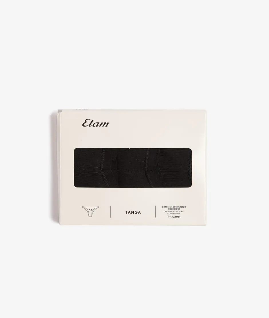 ETAM Tanga Brasileño|Packs De Braguitas|Set de 3 tangas de algodón NEGRO