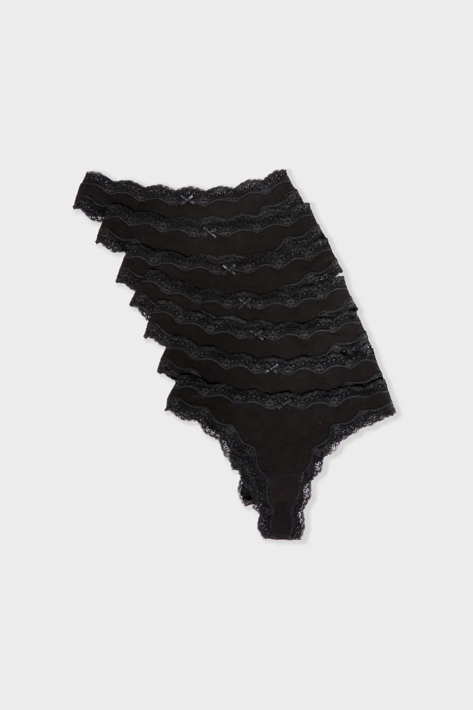 ETAM Tanga Brasileño|Packs De Braguitas|Set de 7 tangas de algodón y encaje NEGRO