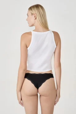 ETAM Tanga Brasileño|Packs De Braguitas|Set de 7 tangas de algodón y encaje NEGRO