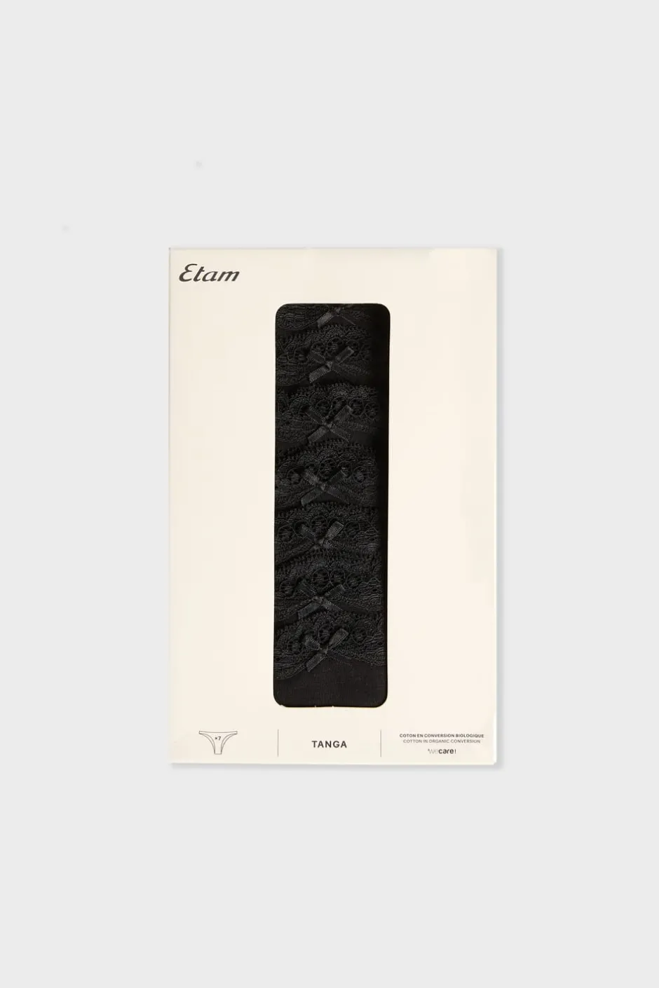 ETAM Tanga Brasileño|Packs De Braguitas|Set de 7 tangas de algodón y encaje NEGRO